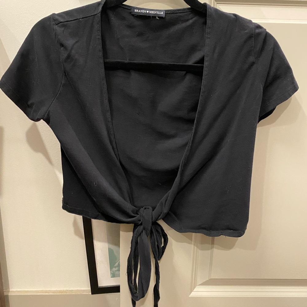 Brandy Melville Black Crop Tie Front Blouse